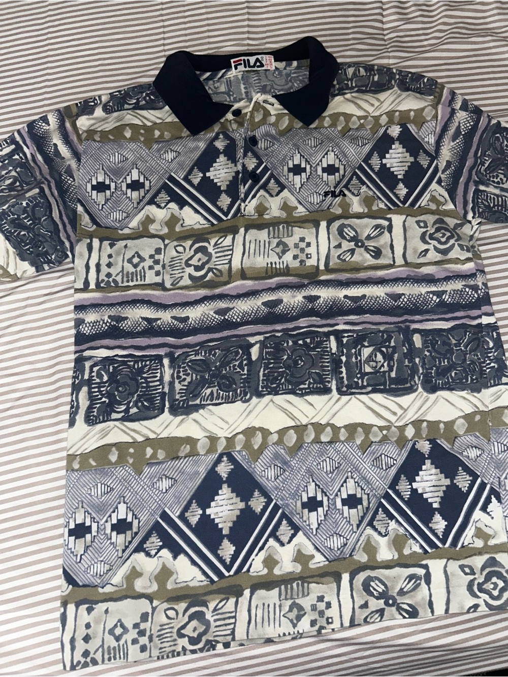 Fila Kids Navy, Olive & Cream Geometric Polo
